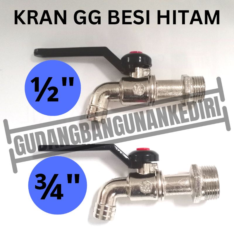 Kran air besi Babet Gagang Hitam Panjang Size 1/2&quot; &amp; 3/4&quot; inch GRT YSK