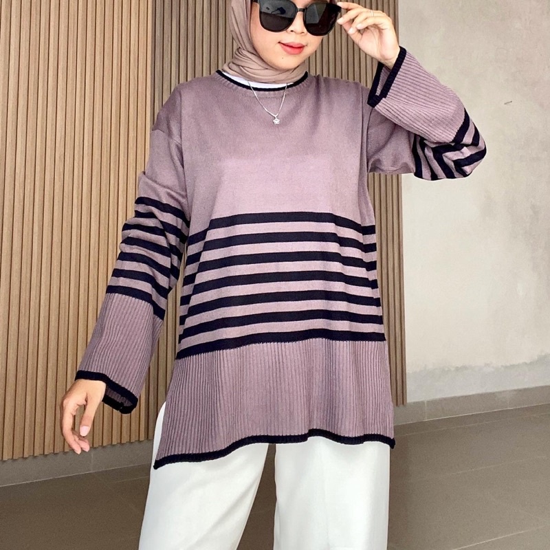 Wilona Premium Sweater Rajut Knit Stripe