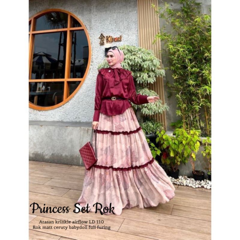 Cod Princess set rok/setelan ceruty/gamis premium/gamis murah/gamis kondangan/gamis kekinian/gamis l