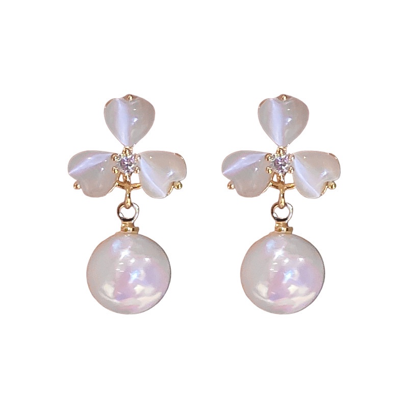 Anting Perak925 Jarum vintage Mutiara Anting Wanita Korea Huruf Bunga stud earrings