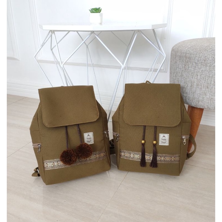 Ginny Backpack kode G89 Tas Kanvas Polos Sekolah Ransel Kerja muat notebook 10,6 inchi