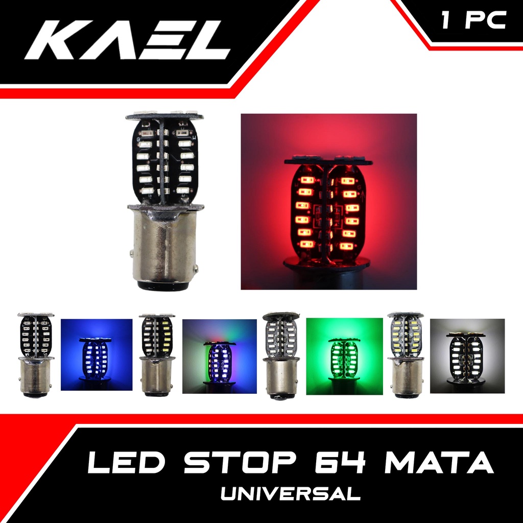 LED Stop 64 Mata Universal RGB Rainbow Pelangi Merah Biru Hijau Putih Berputar 360 Putar Strobo Kedap Kedip Bayonet 1157 Stop Rem Stoplamp Lamp Brake