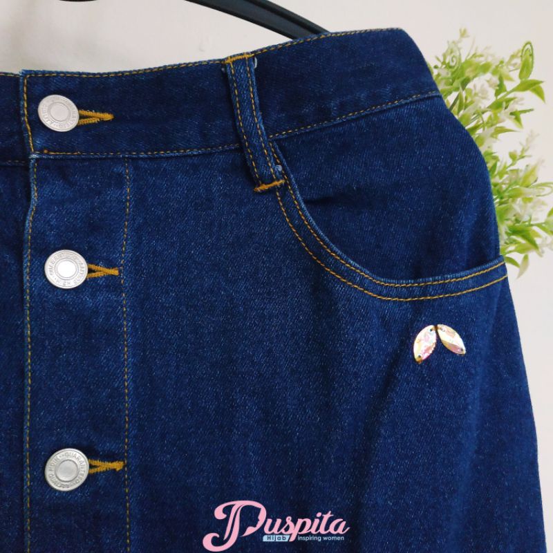 Puspita Hijab - Key Button Skirt Jeans / Rok Jeans Panjang / Rok Panjang Wanita / Rok / Rok Cewe / R