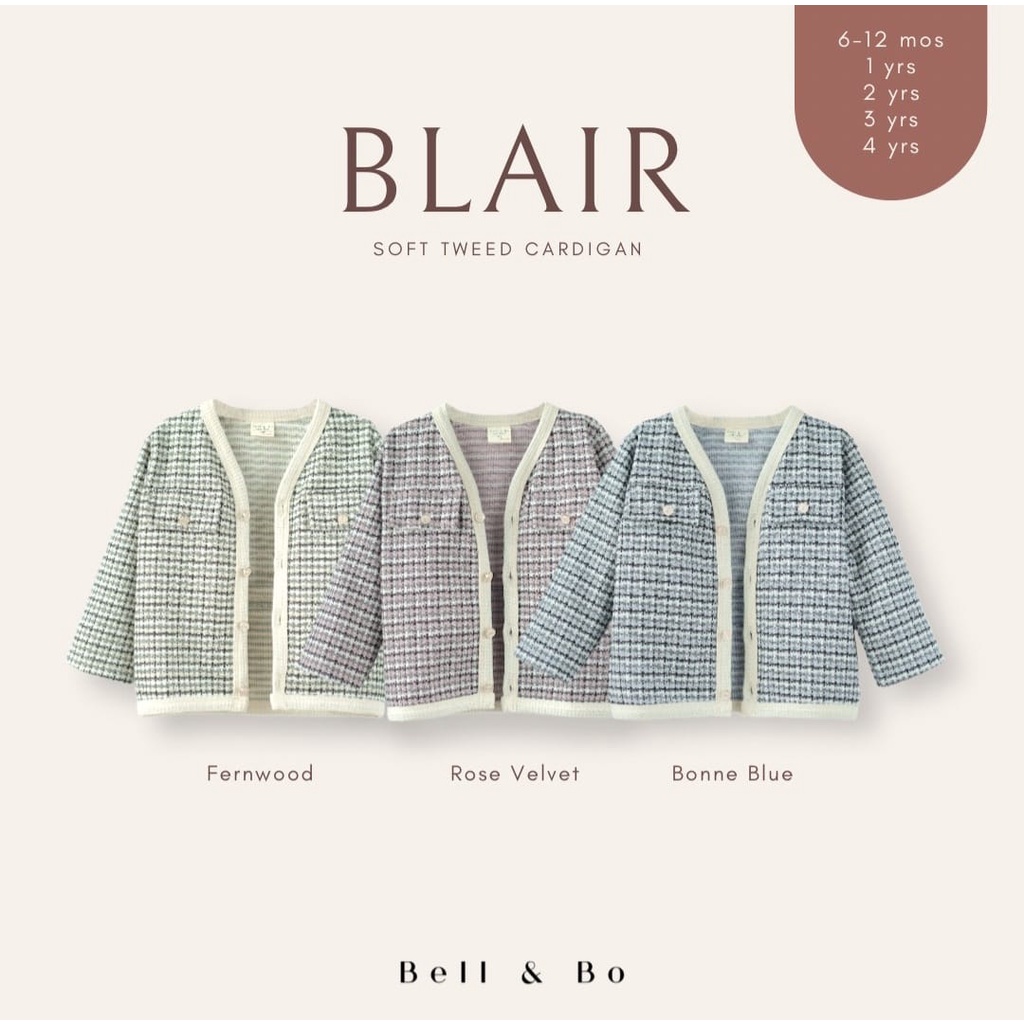 BELL AND BO BLAIR SOFT TWEED CARDIGAN CARDIGAN ANAK PEREMPUAN 6 BULAN - 4 TAHUN