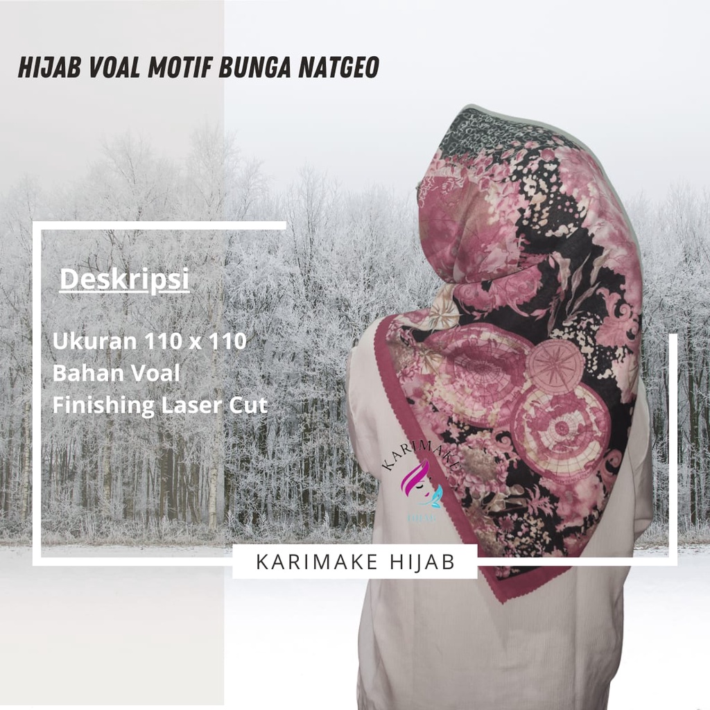 Karimake Hijab / Kerudung Segi Empat Motif NATGEO SERIES 15 WARNA