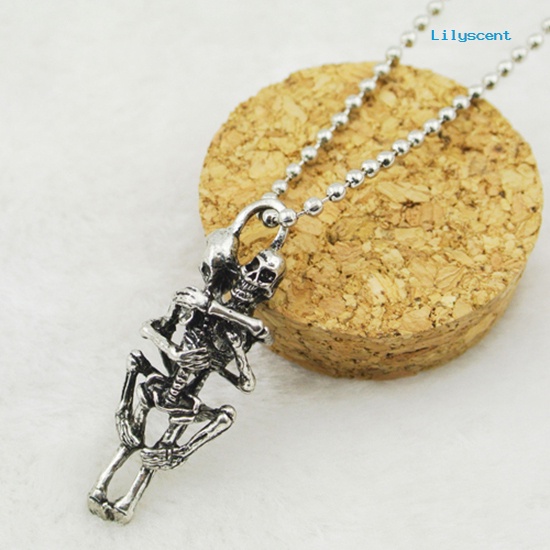 Ls Pria Wanita Love Silver Plated Couple Skulls Hug Liontin Rantai Kalung