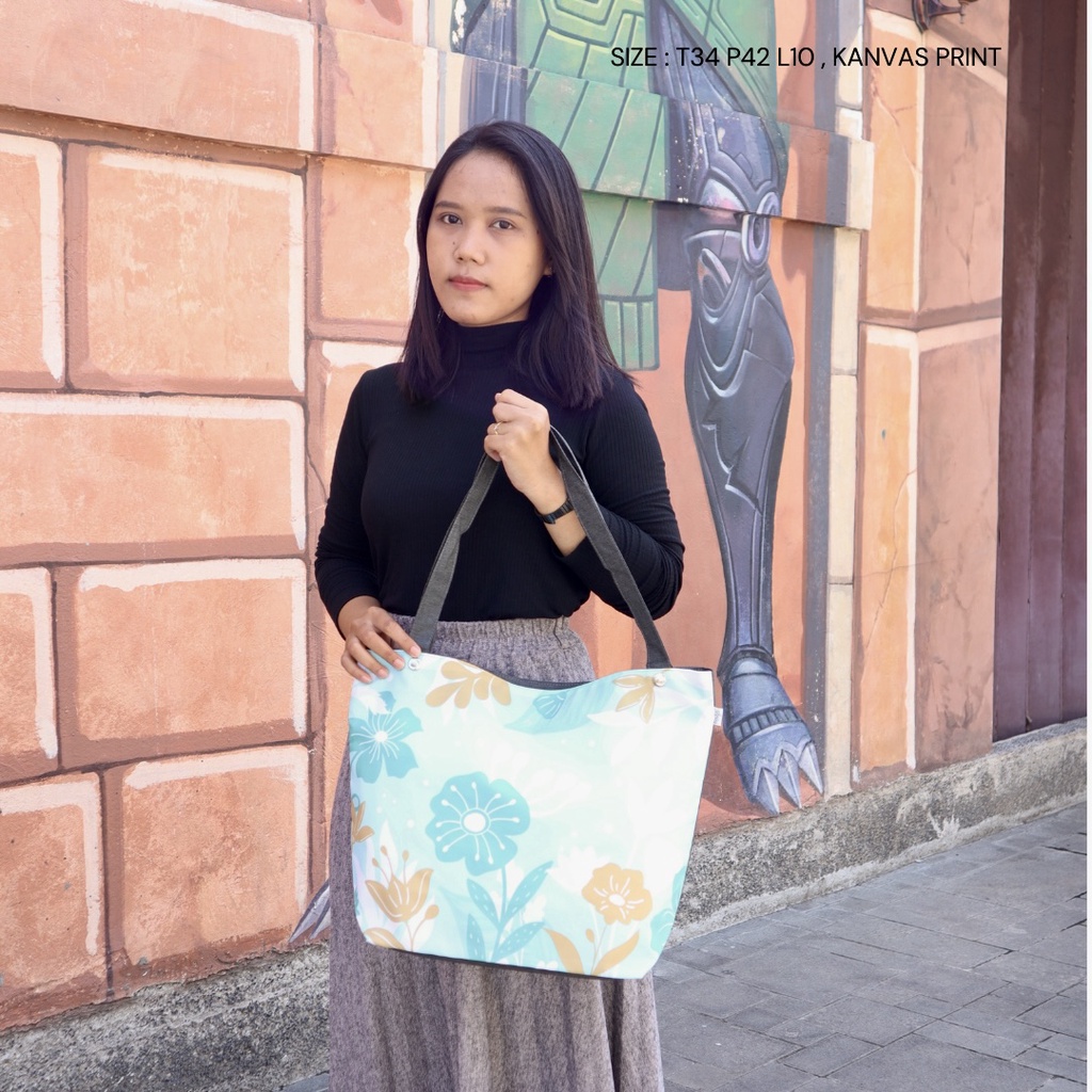 (COD) Tas Tote FASHION Wanita Ter hits Daily Tote Kerja Kuliah Jalan Jalan Simple Bahan KANVAS MOTIF