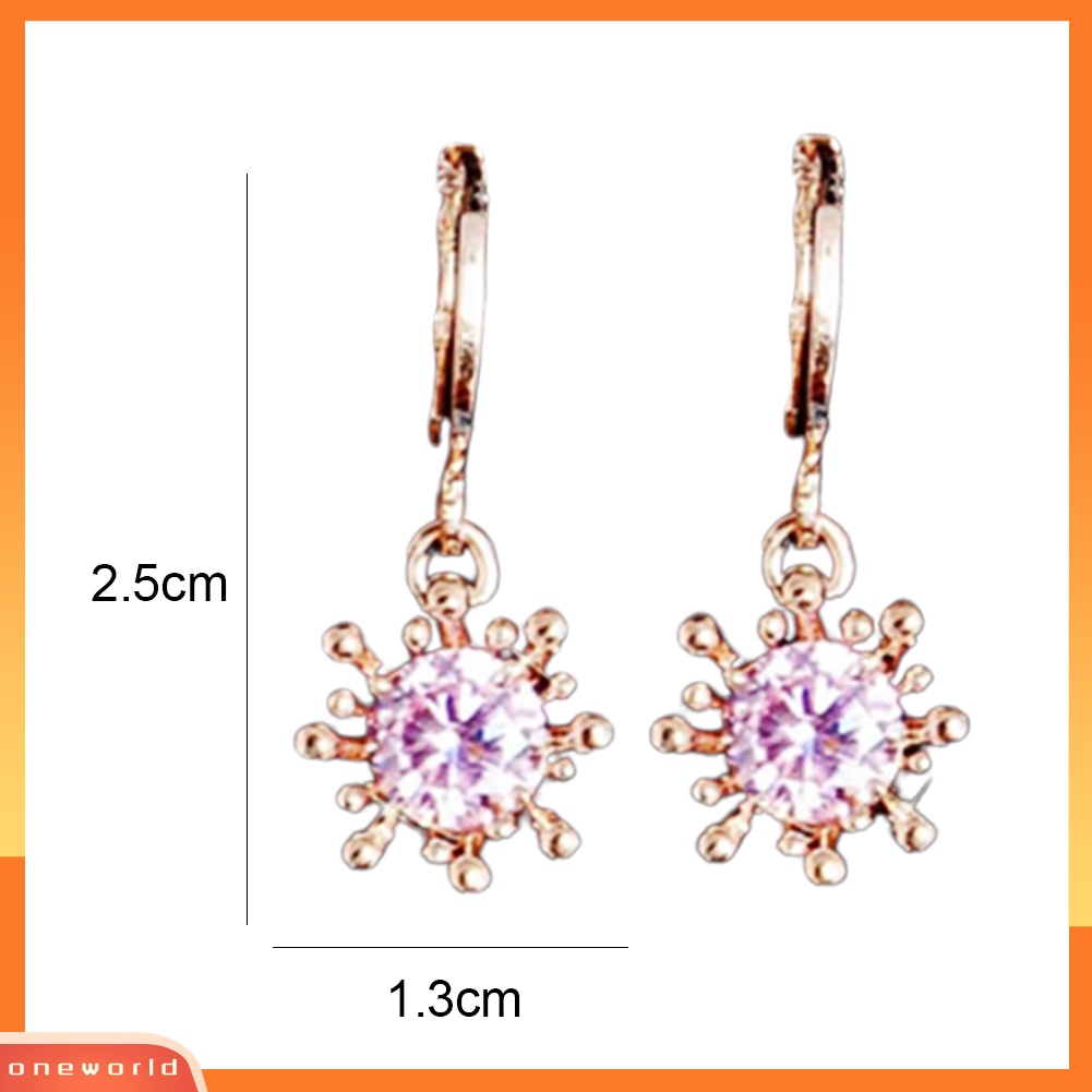 [oneworld] 2pcs/set Wanita Bunga Berlian Imitasi Hias Liontin Kalung Anting Perhiasan Pesta