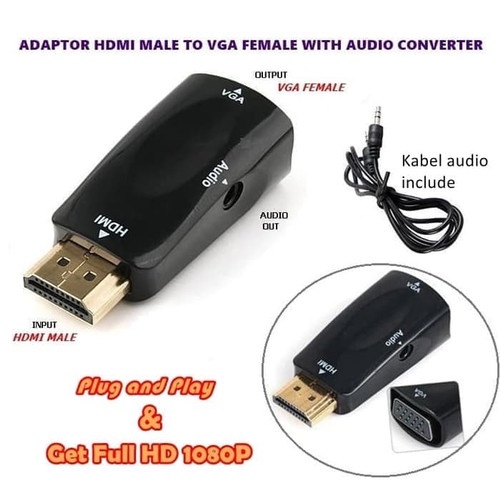 Converter Jack HDMI Male to Socket Lubang VGA Female with Port Audio