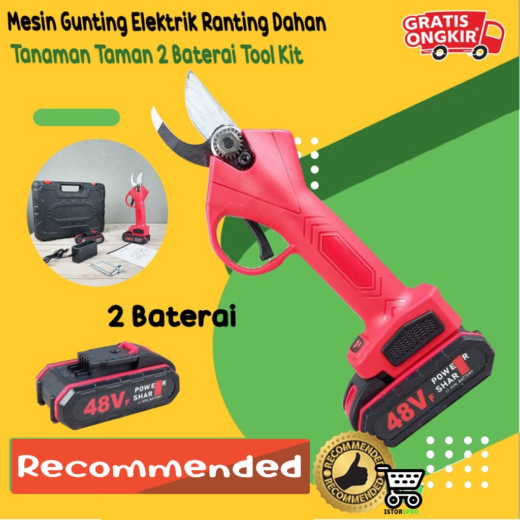 Mesin Gunting Elektrik Ranting Dahan Tanaman Taman 2 Baterai Tool Kit