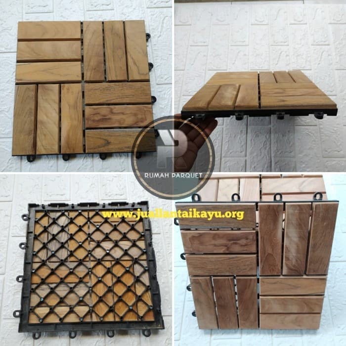 Lantai Decking Tile - Ubin Kayu Jati Mozaik Bongkar Pasang - Lantai Pool Deck