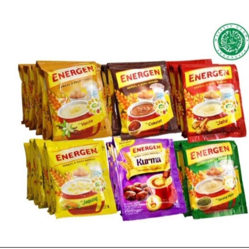 

Energen cokelat kacang hijau vanila jagung jahe kurma sereal renceng 10