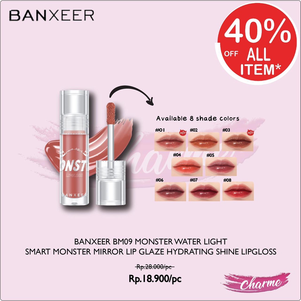 (READY &amp; ORI) Banxeer Monster Water Light Hydrating Shine Lipgloss BM09