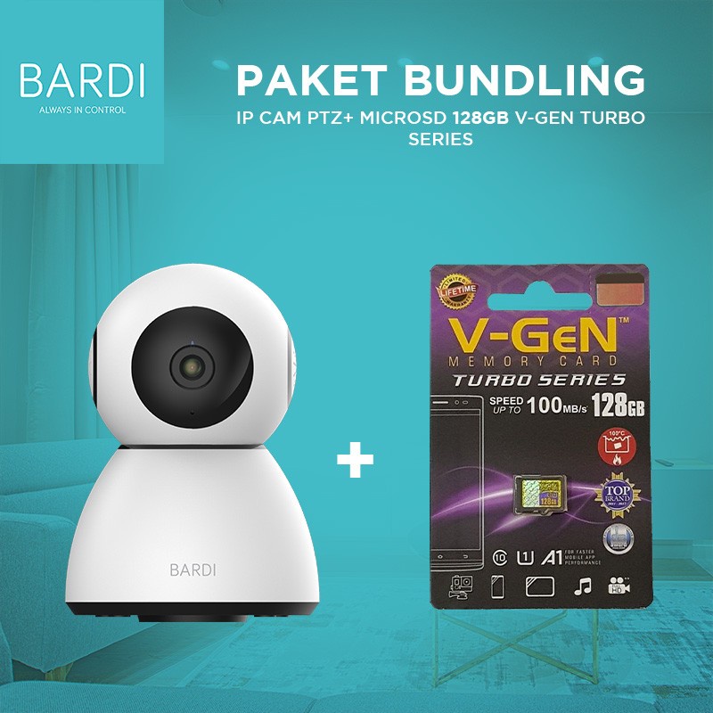 Bundling BARDI Smart Indoor PTZ IP Camera CCTV Wifi IoT Home Automation + MicroSD 128GB