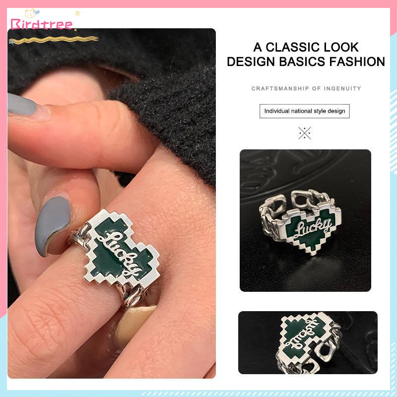 [Readystock❤️COD]Cincin Huruf Jatuh Minyak Cinta Cinta Halus Berlapis Perak Perempuan Retro Elegan Cahaya Mewah Cincin Terbuka- BS