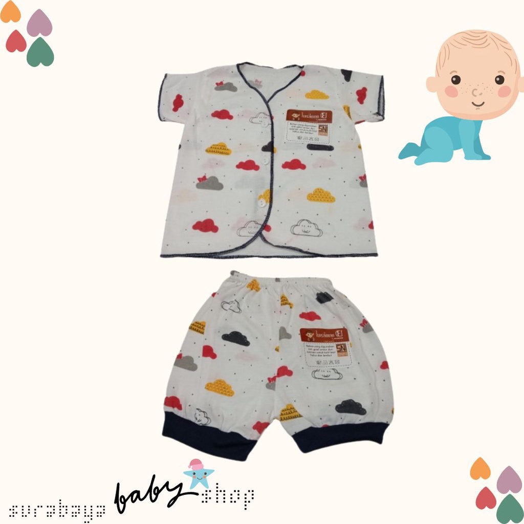 Setelan Baju New Born Lengan Pendek + Celana Pendek Kombinasi Eksklusif SNI Lusiana E 652501 + 651130