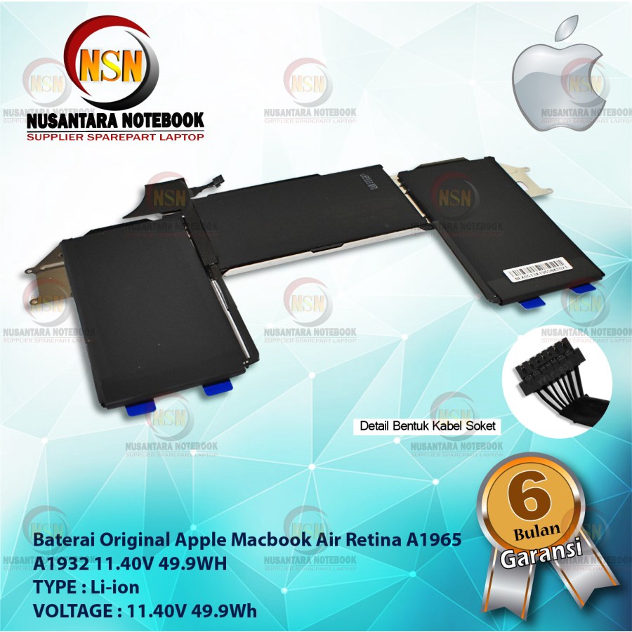Baterai Original Apple Macbook Air Retina A1965 A1932 11.40V 49.9WH