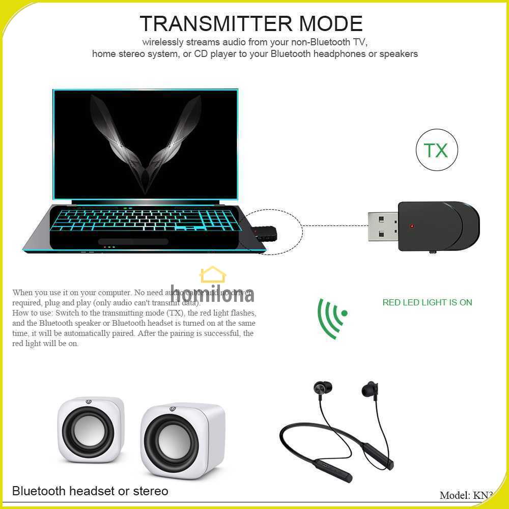 VIKEFON 2 in 1 USB Audio Bluetooth 5.0 Transmitter &amp; Receiver - KN330