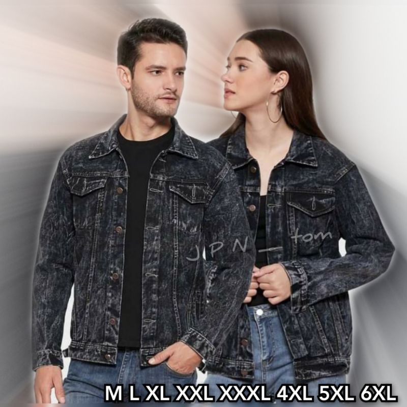 Jaket Jeans Jumbo Pria Big Size Sandwash Hitam Denim Jins Motif Ukuran Besar Xxxl Xxxxl Xxxxxxl Ld 120 Ld 130 Ld 140 Black Jazz Grey Wasg Bahan Tebal Premium Levi S M L XL 2XL 3XL 4XL 5XL 6XL
