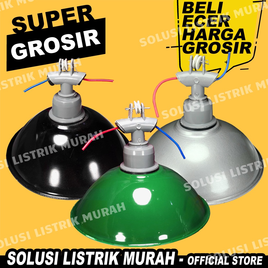 Kap Lampu Jalan 20 CM + Fitting Gantung WD E-27 Kap Lampu Gantung Hijau Hitam