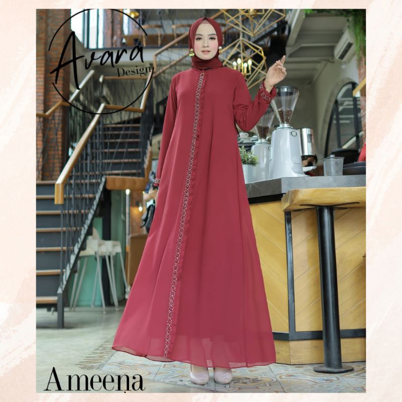 Fashion muslim Dress Gamis Ameena ORI Avara Design kualitas Premium Cocok buat Pakai Acara Kasual Ga