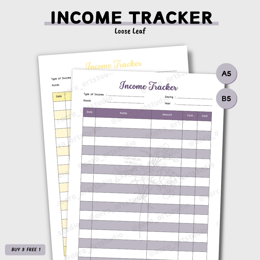 

(10 pcs) LB400 Income Tracker : Loose Leaf - by Aera Art Studio | Isi Refill Kertas Binder A5 B5 - Catatan Pemasukan - Financial Planner - Financial Tracker - Notes