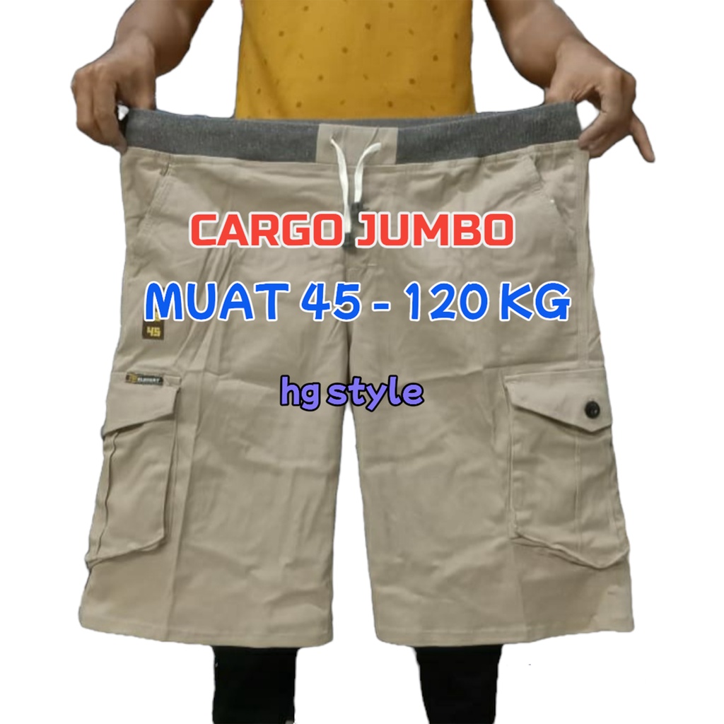 Celana Cargo Pendek Pria Model Pinggang Kolor RIP Jumbo Big Size Bahan Katun Twill Premium  Melar Ukuran 28 sampai 45