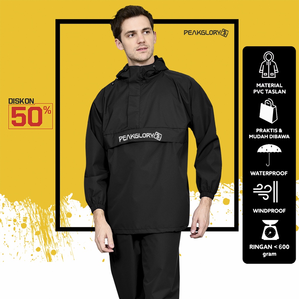 Jas Hujan Setelan Pria Wanita Velocity Bahan Tebal Kuat Elastis ANTI REMBES PEAKGLORY
