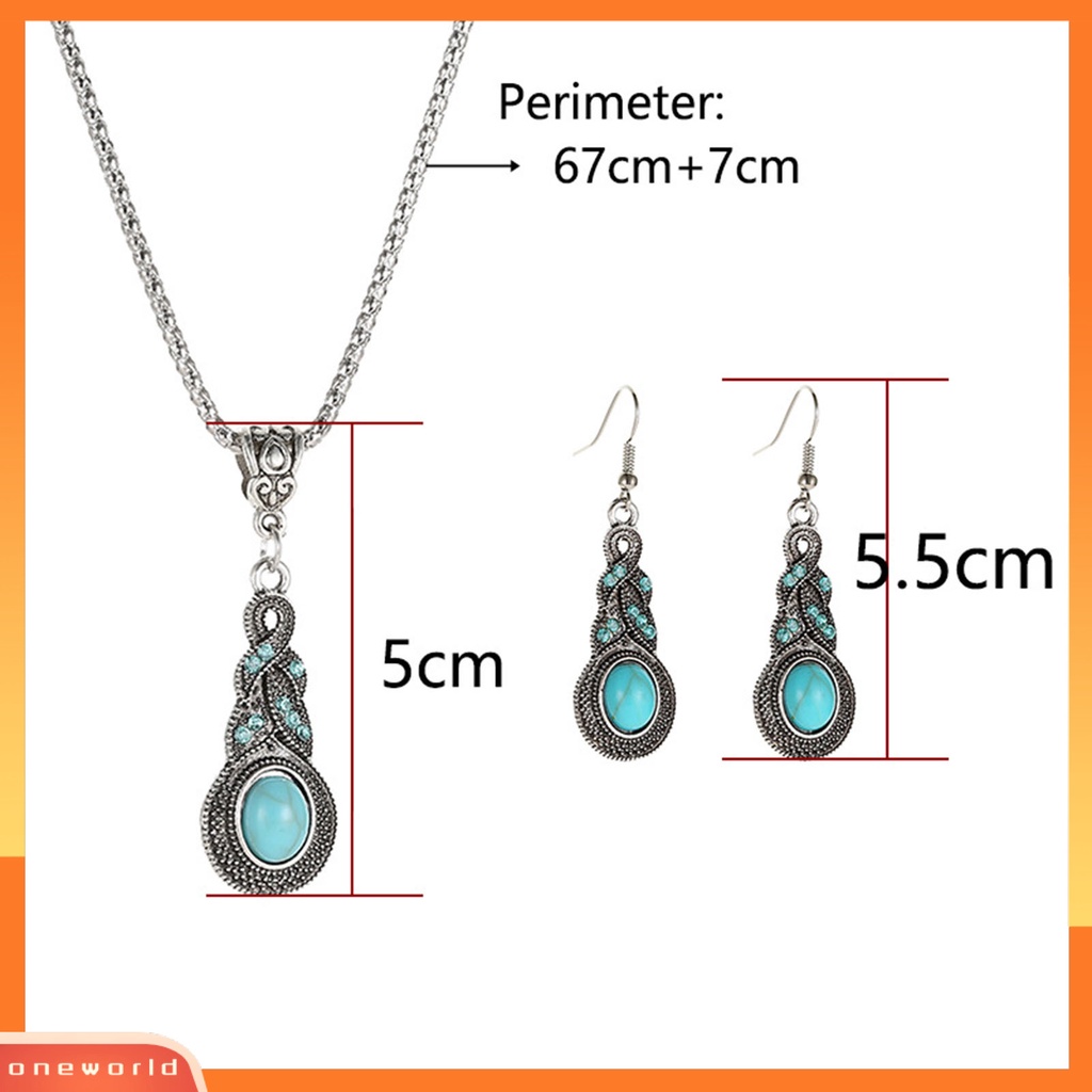 [oneworld] 1set Wanita Kalung Anting Faux Turquoise Vintage Jewelry Set Perhiasan Berkilau Electroplating Untuk Pesta