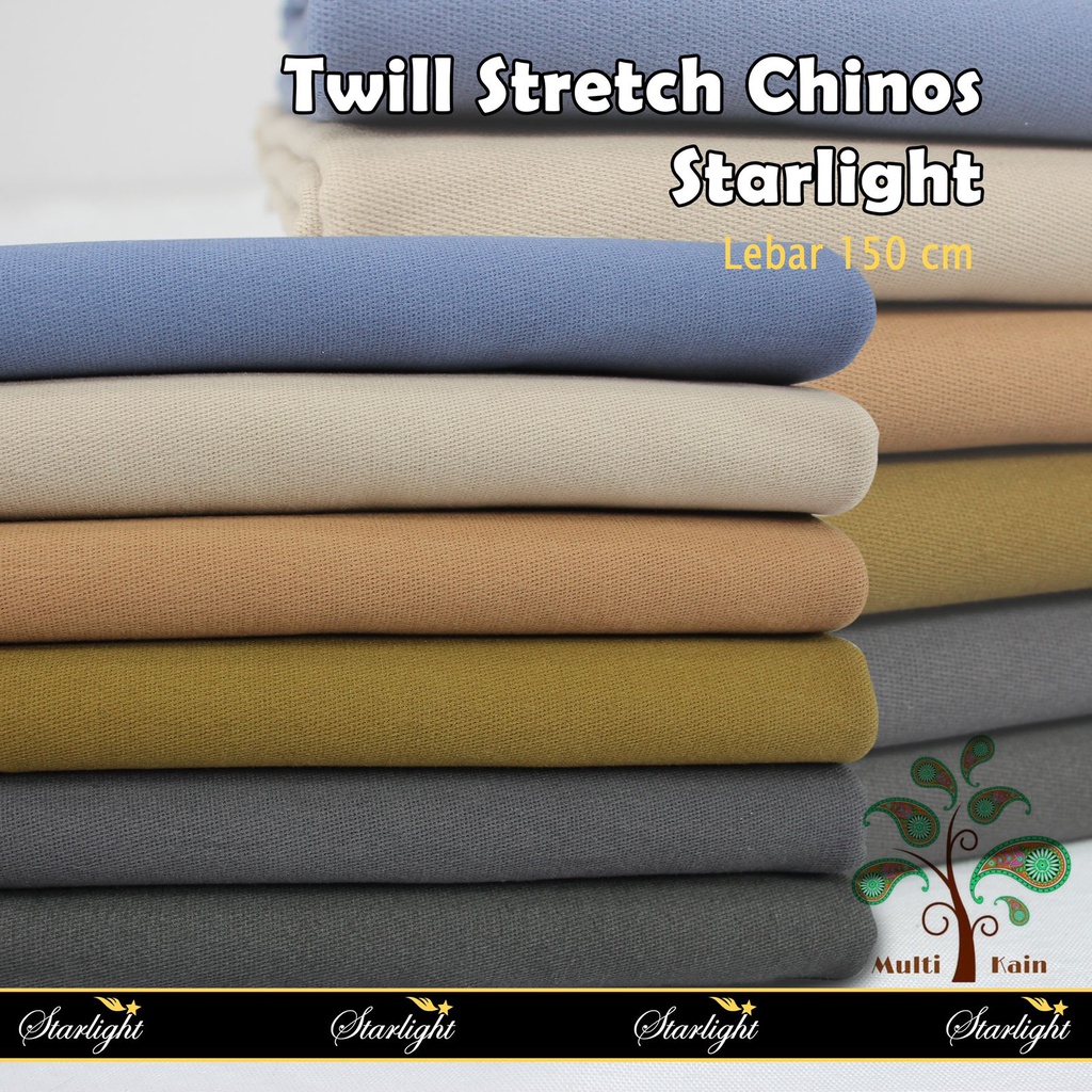 Bahan multi kain cotton katun sweding twill stretch merk starlight bahan celana chinos, kantor, casual