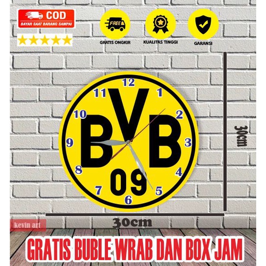 Jam Dinding Tempel Tembok Keren Motif Dortmund BVB Unik Minimalis Terbaru