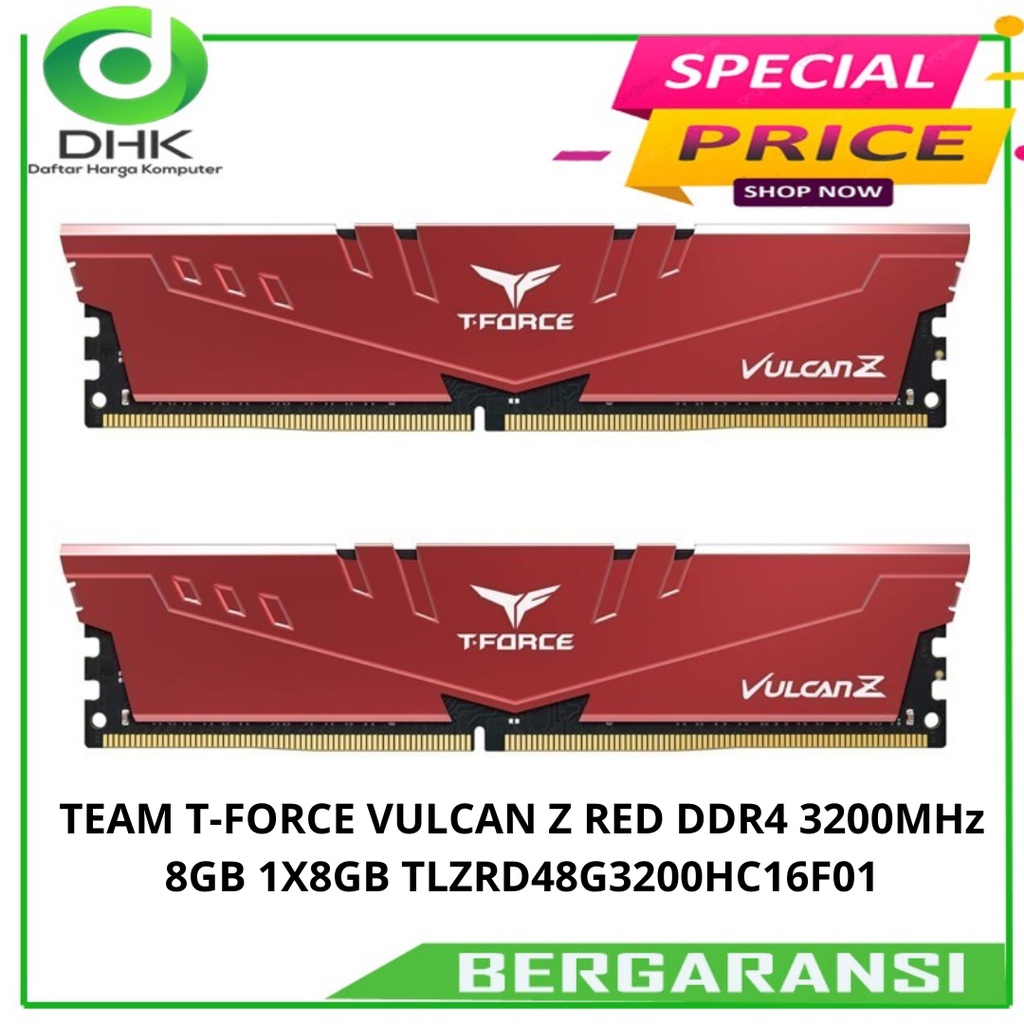 TEAM T-FORCE VULCAN Z RED DDR4 3200MHz 8GB 1X8GB TLZRD48G3200HC16F01