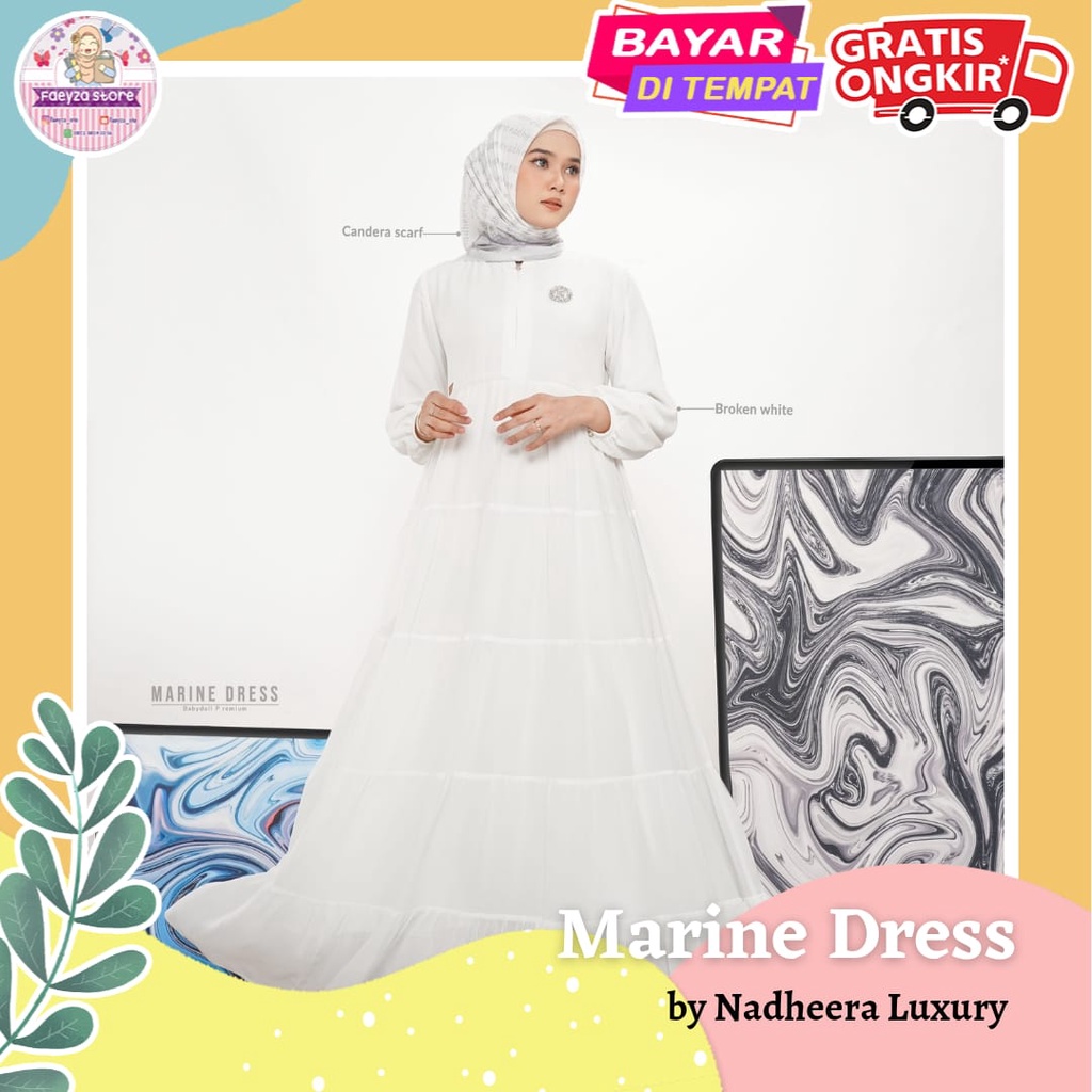 Marine Dress ORI by Nadheera Luxury Gamis Terbaru Babydoll Premium Busui Jumbo XXL - XXXL Dress Kond