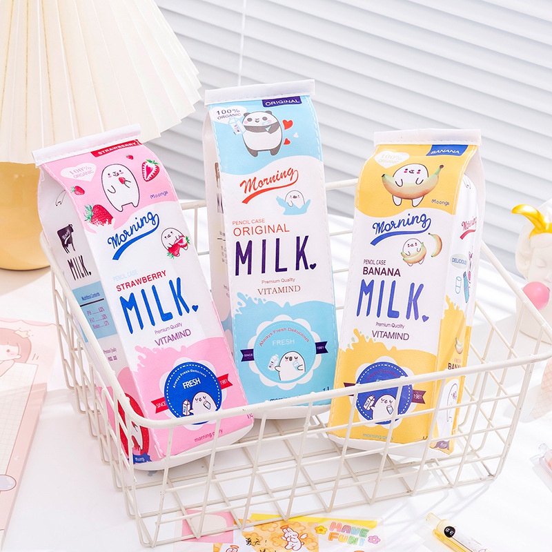

Kotak Pensil Kulit PU Susu Milk Wadah Pensil Pencil Case Tempat Pensil Kostak Stationery