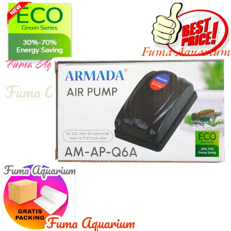 Armada AM-AP-Q6A Mesin Pompa Gelembung Aerator Airpump 2 Lubang Aquarium Aquascape