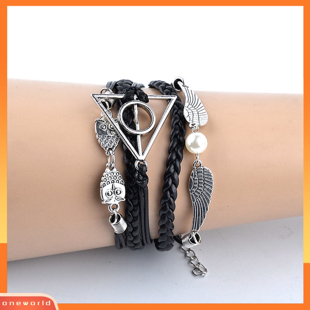 {oneworld} Gelang Harry P-otter Deathly Hallows Kulit Imitasi Braided Alloy Multilayer Braided Bangle Perhiasan Untuk Pesta