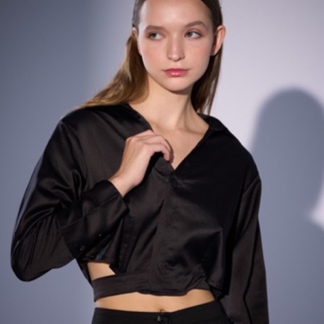 AURORA CROP SHIRT IKAT TALI SATIN PREMIUM