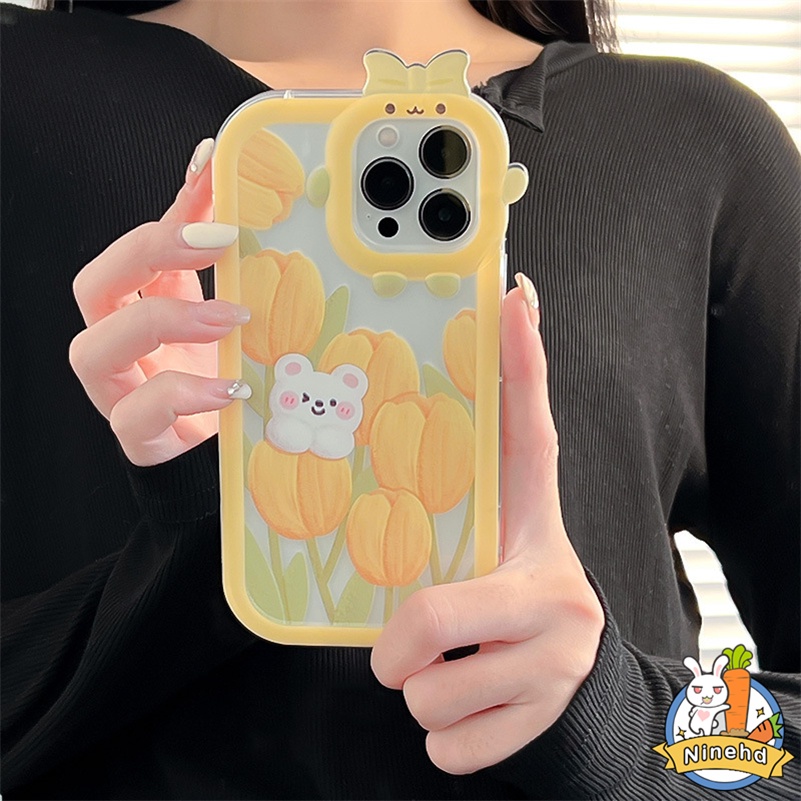 IPHONE Casing Kompatibel Untuk Iphone14 13 12 11 Pro Max X Xr Xs Max SE 2020 7 8 6 6s Plus Lukisan Minyak Golden Tulip Phone Case Anti-Drop Monster Kecil Silikon Soft Case Cover Pelindung