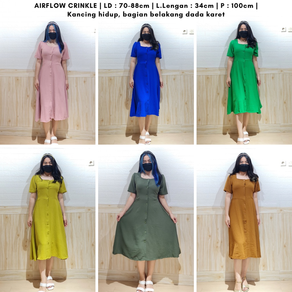 4681 kana button square neck airflow crinkle dress