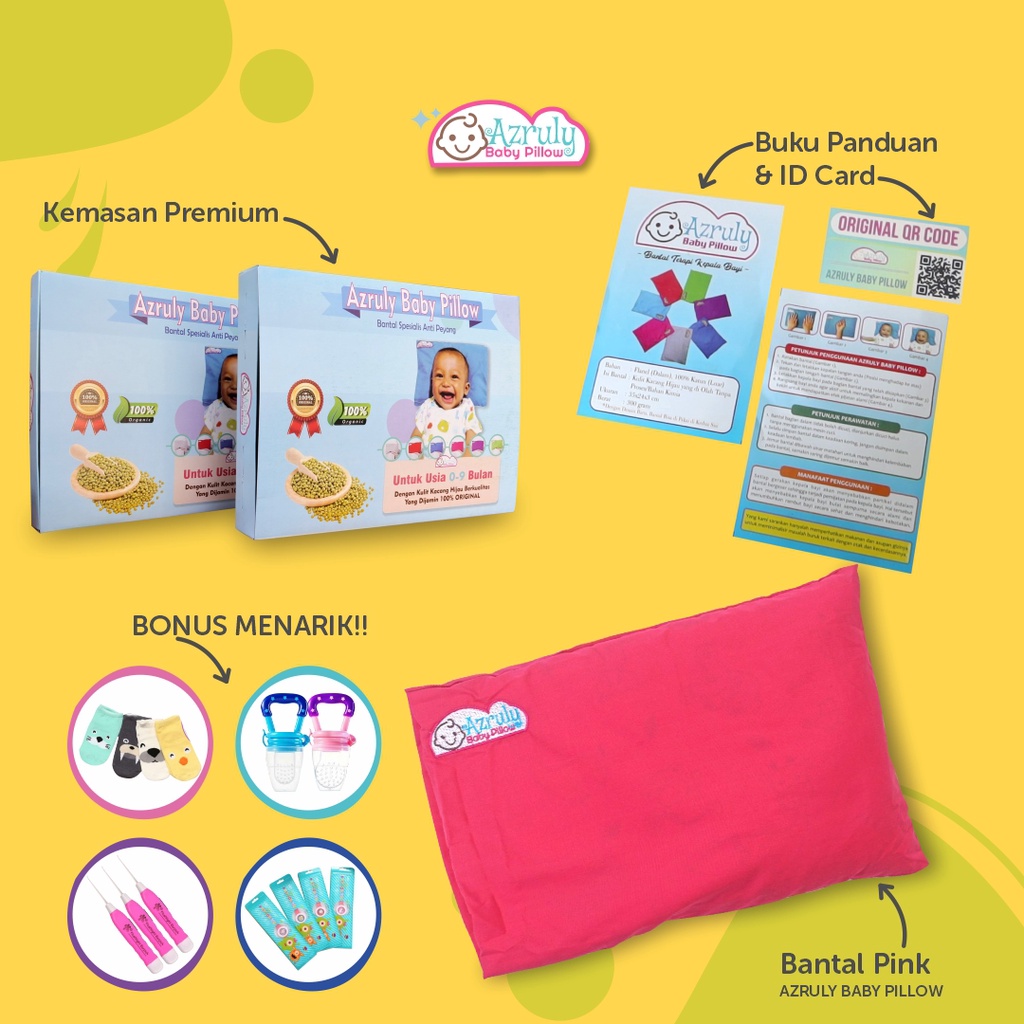 Bantal Anti Peyang Original Dilengkapi ID CARD &amp; Free Konsultasi | Azruly Baby Pillow Warna Pink Opsimom