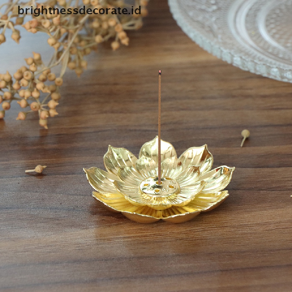 [Birth] Gold Incense Burner Stick Holder Buddhism Lotus Line Incense plate Alas Candi [ID]