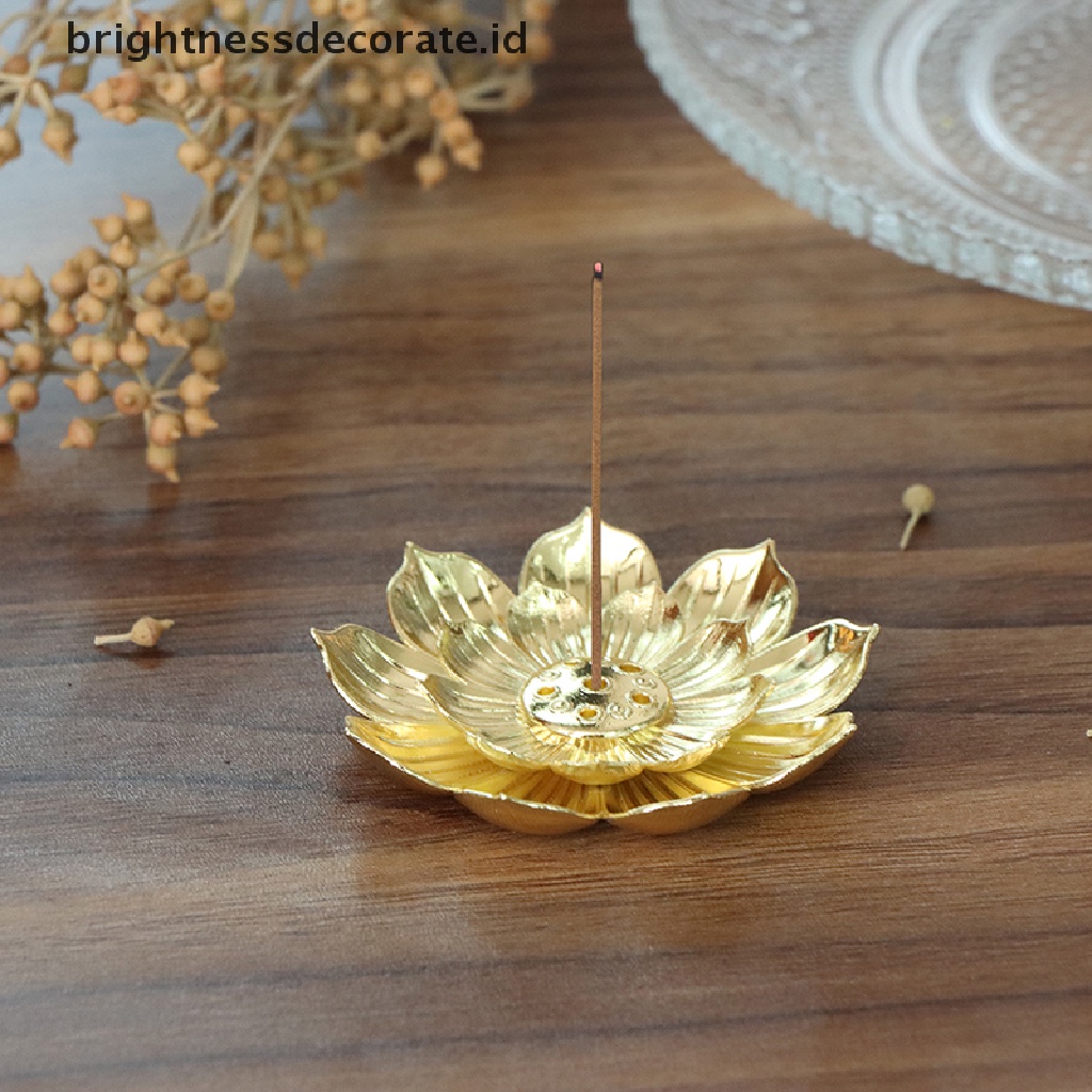 [Birth] Gold Incense Burner Stick Holder Buddhism Lotus Line Incense plate Alas Candi [ID]