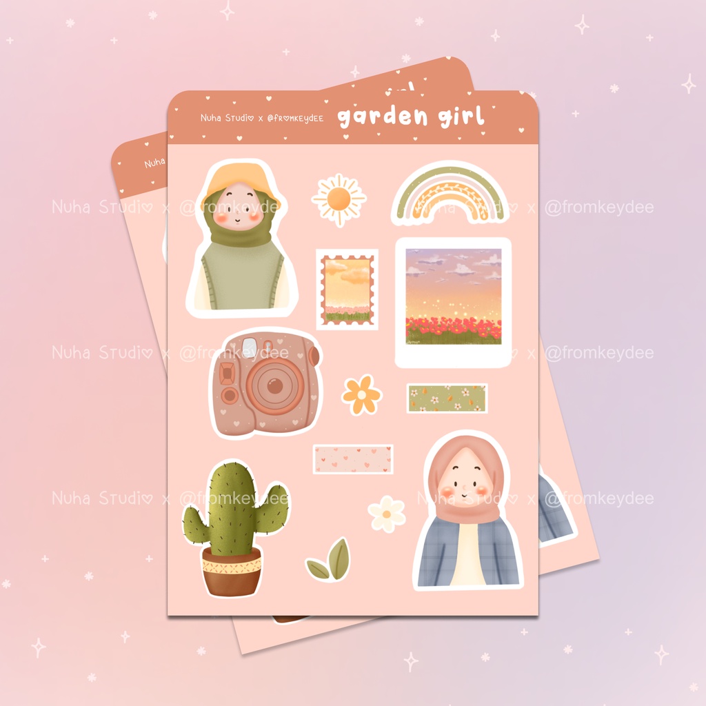 

Sticker by Fromkeydee | Tema Garden Girl Muslimah Islami Kaktus Kebun Pelangi Senja Kamera | Aesthetic Sticker Estetik Stiker HP Laptop Botol Cute Waterproof Scrapbook Diary Journal Bujo Anti Air