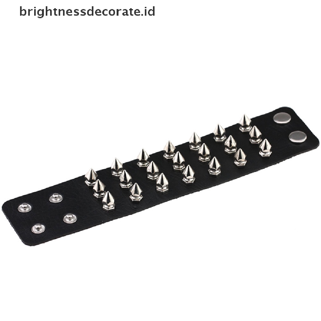 [Birth] Tiga Baris Rivet Stud Manset Lebar Kulit PU Punk Gothic Rock Gelang Hadiah [ID]