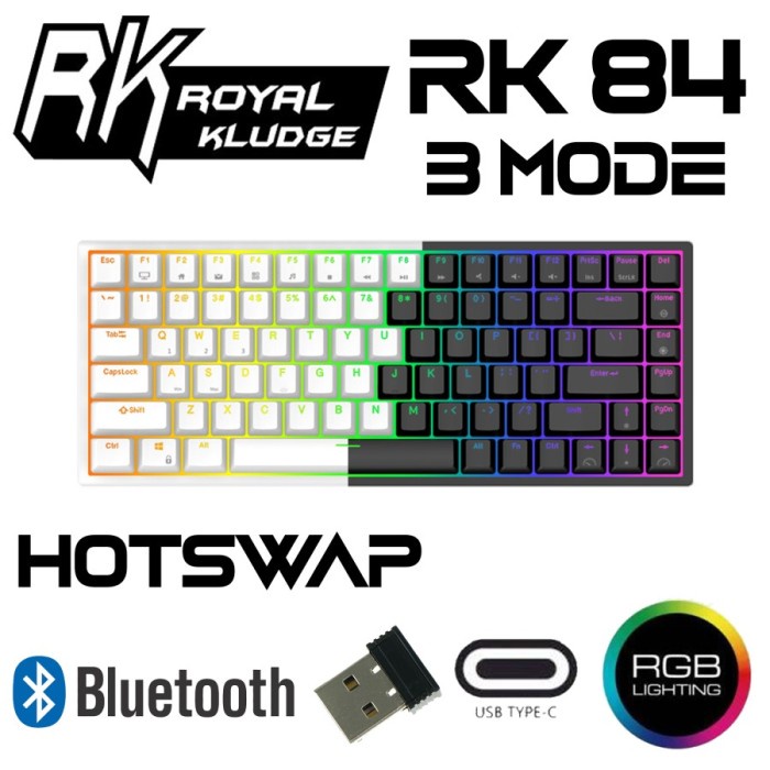 ROYAL KLUDGE RK84 RGB MECHANICAL KEYBOARD 3 MODE HOTSWAP 3 / 5 PIN