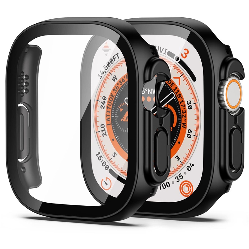 2023kaca+case Untuk Apple Watch Ultra 49mm 45mm 41mm 40mm 44mm 42mm 38mm band smartwatch PC Bumper+Pelindung Layar Tempered Cover Untuk iwatch series Ultra Aksesoris