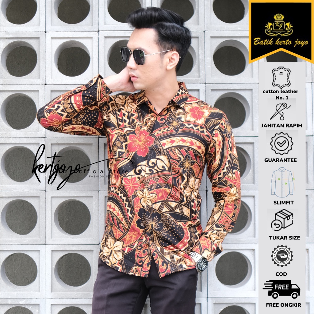 Batik pria modern slimfit Baju Batik Pria Lengan Panjang slimfit baju batik pria Slimfit premium baju seragam BATIK KERTOJOYO KJ036 kemeja batik pria lengan panjang full furing baju batik alisan pria Kemeja batik slimfit batik premium laskala PRABUSENO