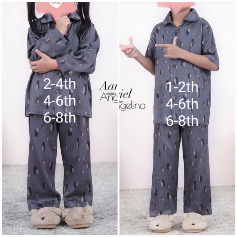 Pajamas Setelan Baju anak unisex cewek/cowok Little ariel & Little Aarya Oval Stone Cool Grey by ate