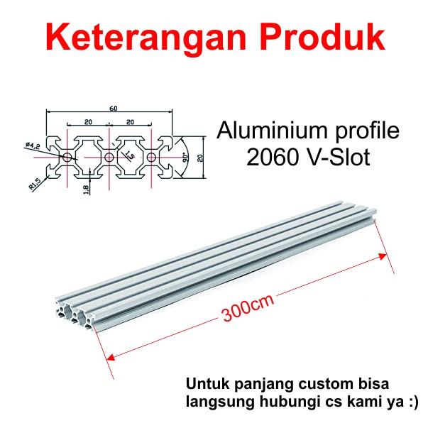 [HAEBOT] Aluminium Profil V Slot 2060 20x60 AP2060 Alumunium 3 Meter Profile Frame CNC Extrusion Mini Kerangka Mekanik Series 20mm x 60mm 3D Printer