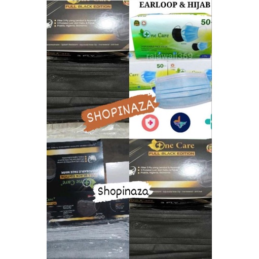 HITAM/ABU/BIRU. Masker One Care EARLOOP HEADLOOP HIJAB, Masker Necare Masker Onecare Ada Embos Asli 